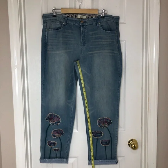 Vintage America Blues Cotton Blend Flowers Patchwork Bestie Blue Jeans 16R/33 - Picture 14 of 16